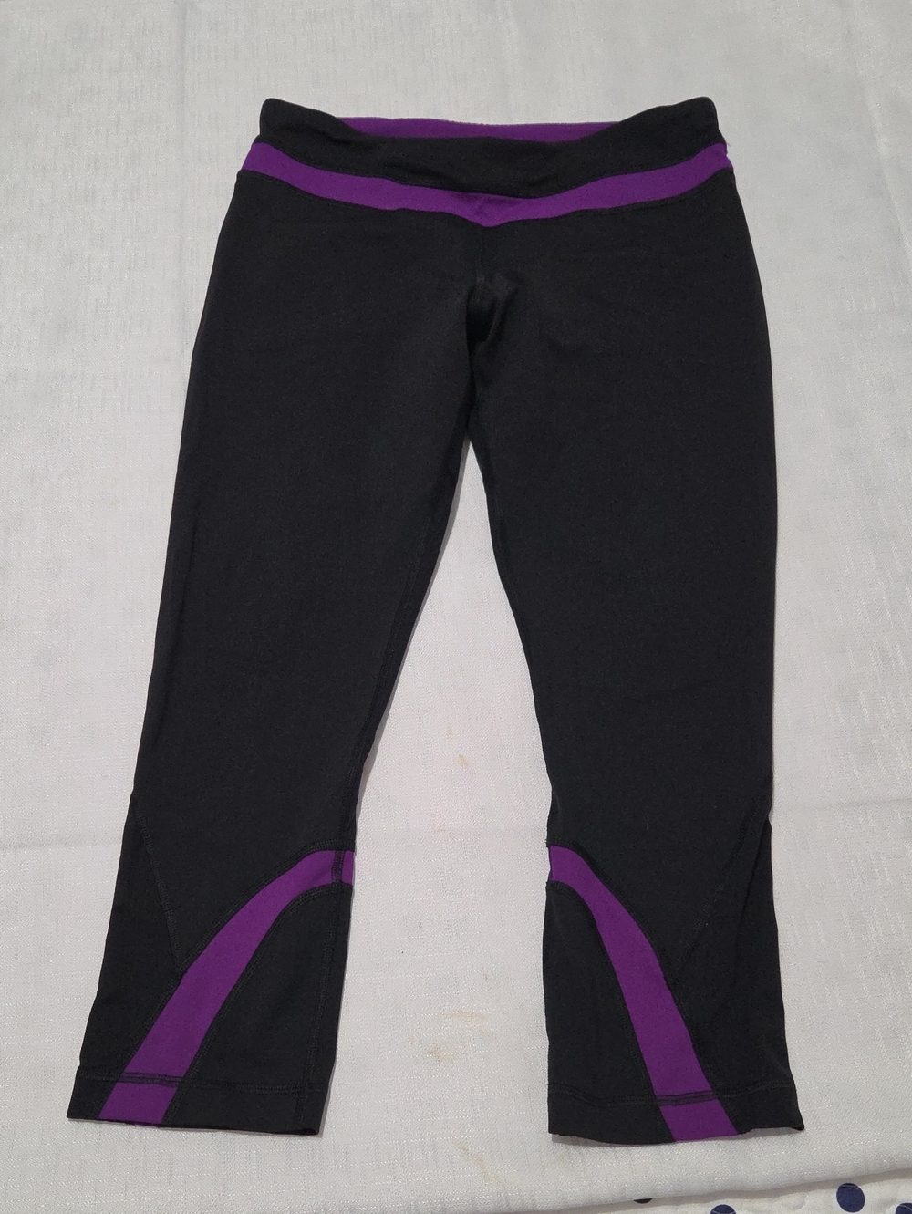 lululemon athletica Black Capri Leggings with Purple Trim
